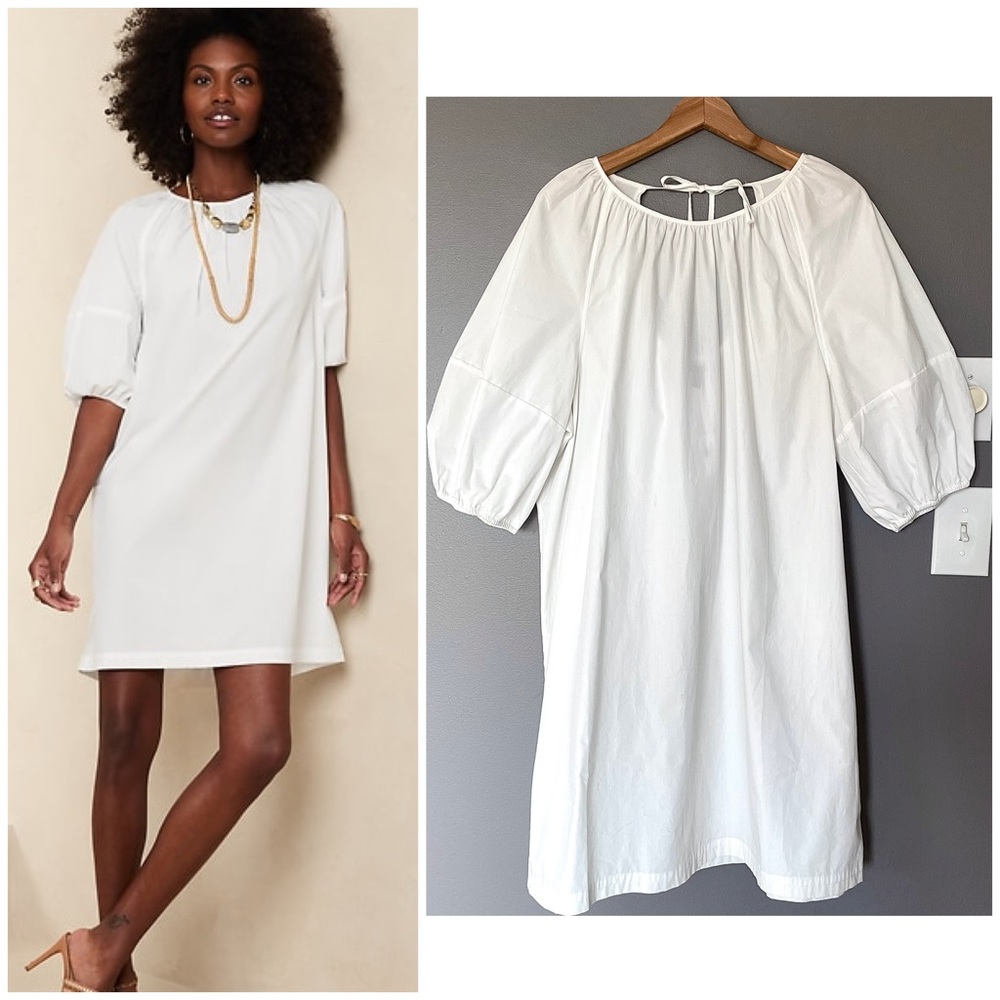 Banana Republic Factory Poplin Mini Shift Dress in White Size L Tall NWT